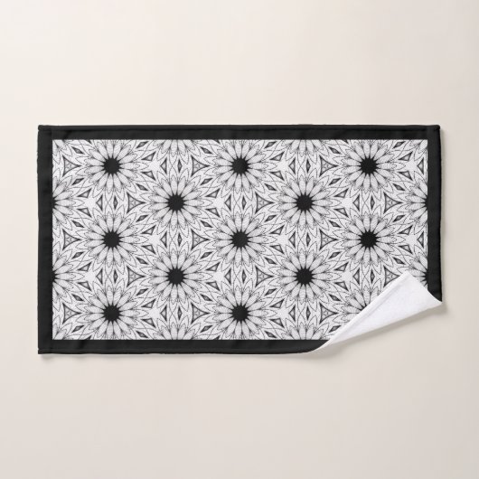 白黒の花エレガント柄バスタオル バスタオルセット (ハンドタオル)