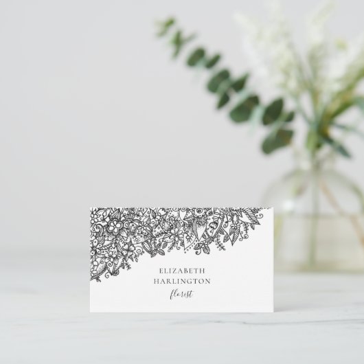 白黒の花カード。植物学モダンの 名刺 (スタンド正面)