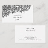 白黒の花カード。植物学モダンの 名刺 (正面/裏面)