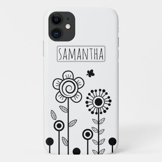 白黒の花シンプルと名前のフローラ Case-Mate iPhoneケース (裏面)