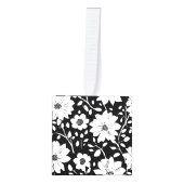 白黒の花シンプル継ぎ目模様 キューブオーナメント (正面)