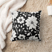 白黒の花シンプル継ぎ目模様 クッション (ブランケット)