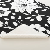 白黒の花シンプル継ぎ目模様 シェルパブランケット (3/4)