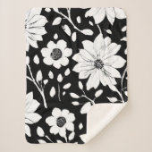 白黒の花シンプル継ぎ目模様 シェルパブランケット (正面)