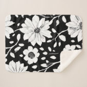 白黒の花シンプル継ぎ目模様 シェルパブランケット (正面(横))