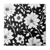 白黒の花シンプル継ぎ目模様 タイル (正面)