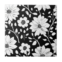 白黒の花シンプル継ぎ目模様