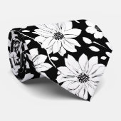 白黒の花シンプル継ぎ目模様 ネクタイ (ロール)