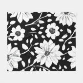 白黒の花シンプル継ぎ目模様 フリースブランケット (正面(横))