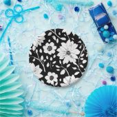 白黒の花シンプル継ぎ目模様 ペーパープレート (パーティー)