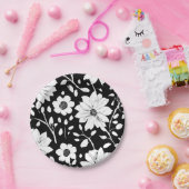 白黒の花シンプル継ぎ目模様 ペーパープレート (パーティー)