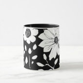 白黒の花シンプル継ぎ目模様 マグカップ (中央)