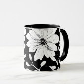 白黒の花シンプル継ぎ目模様 マグカップ (正面右)