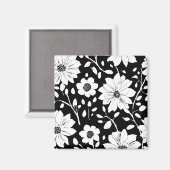 白黒の花シンプル継ぎ目模様 マグネット (正面/裏面)