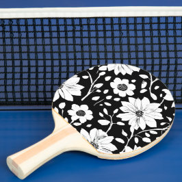 白黒の花シンプル継ぎ目模様 卓球ラケット