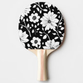 白黒の花シンプル継ぎ目模様 卓球ラケット (正面)