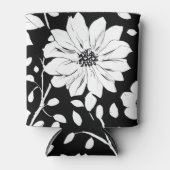 白黒の花シンプル継ぎ目模様 缶クーラー (正面)