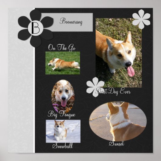 白黒の花スクラップブックページ ポスター (正面)