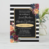 白黒の花ストライプ紅海軍結婚の 招待状 (スタンド正面)