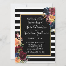 白黒の花ストライプ紅海軍結婚の