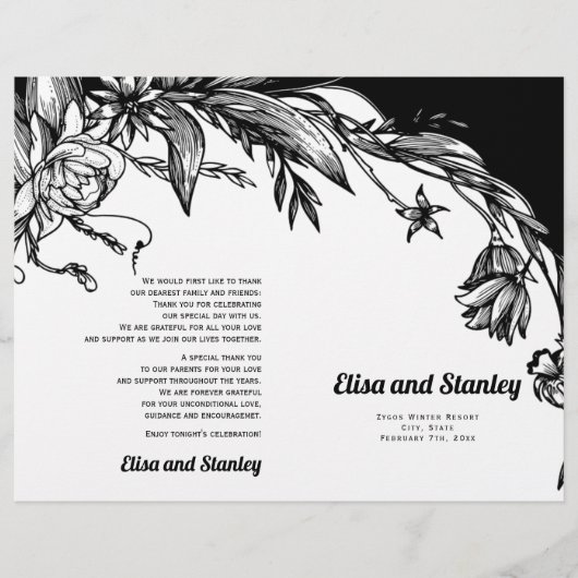 白黒の花タイポグラフィ折りプログラム (正面)