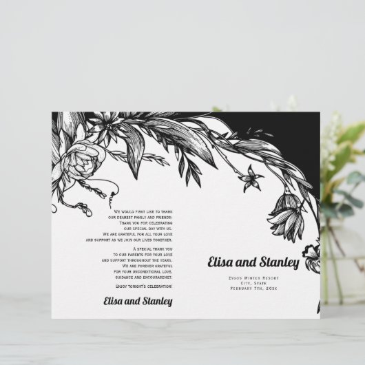 白黒の花タイポグラフィ折りプログラム (スタンド正面)