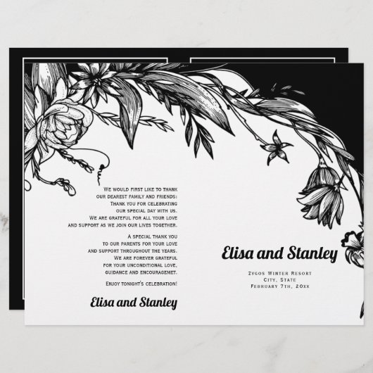 白黒の花タイポグラフィ折りプログラム (正面/裏面)