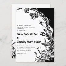 白黒の花タイポグラフィ結婚フローラ