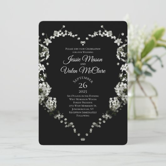 白黒の花ハートゴシック結婚ズ 招待状 (スタンド正面)