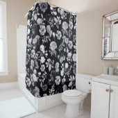 白黒の花パターン シャワーカーテン (インサイチュ)