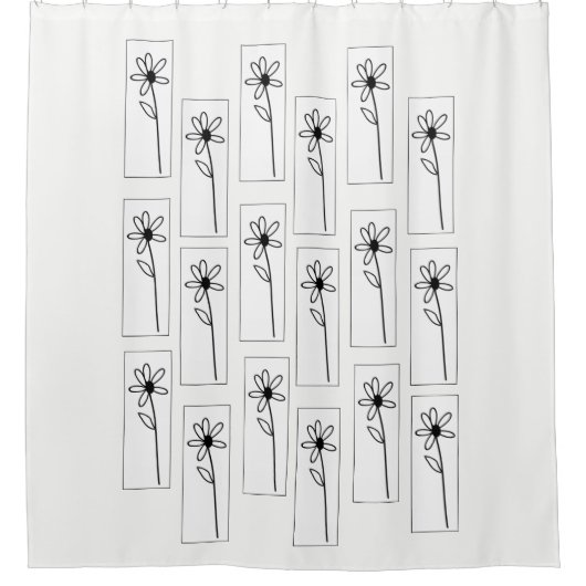 白黒の花フローラシャワーカーテン シャワーカーテン (正面)