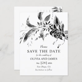 白黒の花フローラ保存日 ポストカード