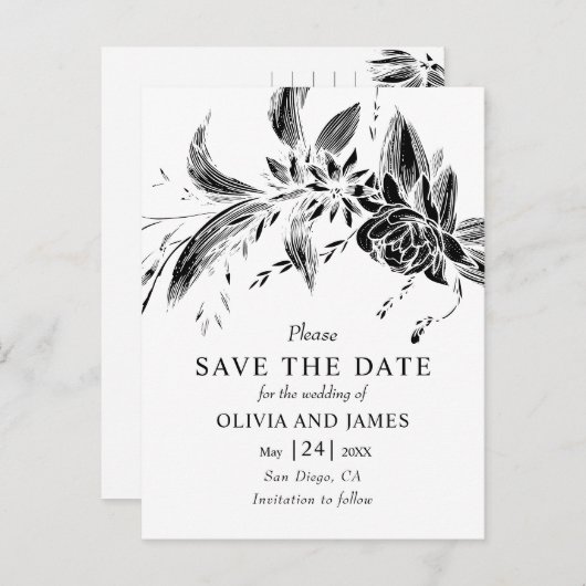 白黒の花フローラ保存日 ポストカード (正面/裏面)