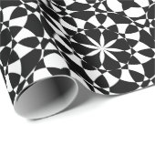白黒の花マンダラモザイクパターン ラッピングペーパー (ロールコーナー)