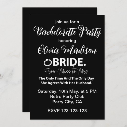 白黒の花嫁がバチェロレッテ 招待状 (正面/裏面)