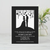 白黒の花嫁と花婿のシルエット ウェディング 招待状 (スタンド正面)