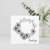 白黒の花手描きサンキューカード 招待状 (スタンド正面)