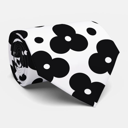 白黒の花柄のネックタイ ネクタイ (ロール)