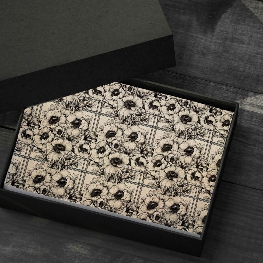 白黒の花柄の切り離し 薄葉紙