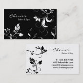 白黒の花柄の渦巻の名刺 名刺 (正面/裏面)