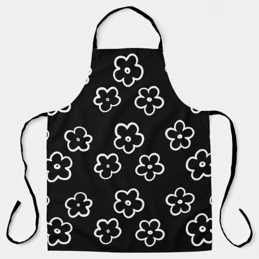 白黒の花柄 エプロン (正面)