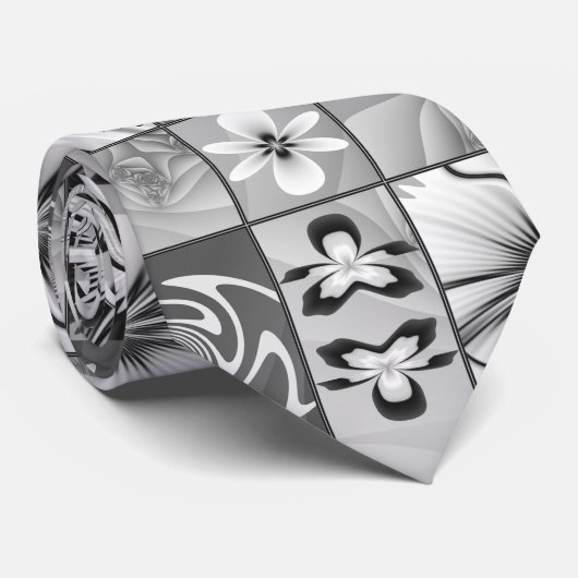 白黒の花柄 ネクタイ (ロール)