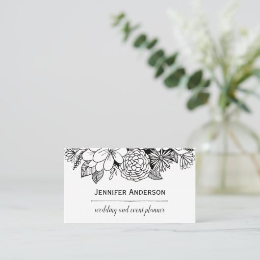 白黒の花柄 名刺 (スタンド正面)