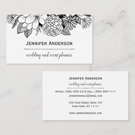 白黒の花柄 名刺 (正面/裏面)