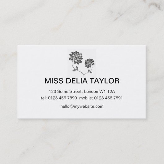 白黒の花柄 名刺 (正面)