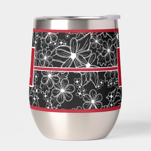 白黒の花柄:赤モノグラムの (左面)