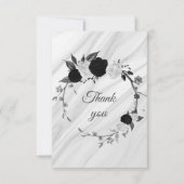 白黒の花植物大理石 サンキューカード (正面)