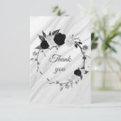 白黒の花植物大理石 サンキューカード (スタンド正面)