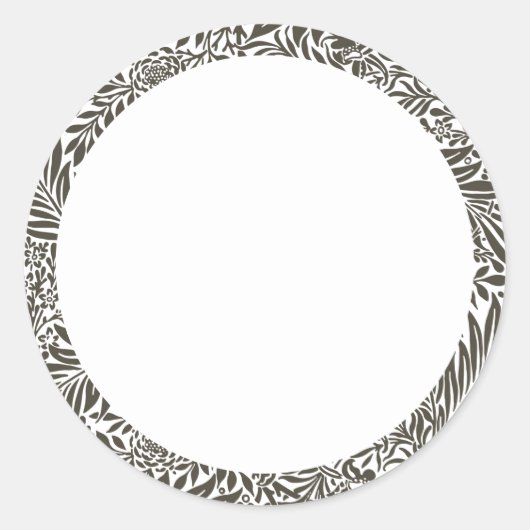 白黒の花模様の無地ラベル ラウンドシール (正面)