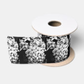 白黒の花模様 サテンリボン (リール)